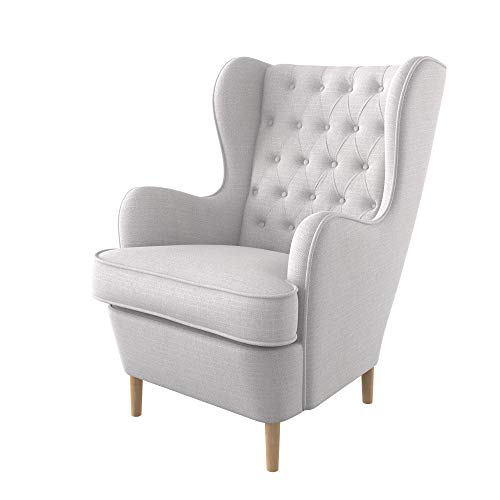 Furninero - Sillón orejero, Estilo Chesterfield, capitoné con diseño de Diamante de Botones Profundos, Patas Redondeadas de Roble, Naturel White Tela (Resistente a Las Manchas), Blanco