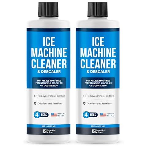 Essential Values Ice Machine Cleaner and Descaler Sanitizer - 16 fl oz Descaler - Ice Maker Cleaner Solution Compatible with All Major Brands (2 pack) - Fresh Ice Machine Cleaner Cover