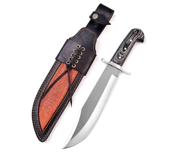 Novahaven Handmade Jagdmesser aus D2 Stahl mit Rosenholzgriff 38 cm Gesamtlänge Hochwertige Lederscheide