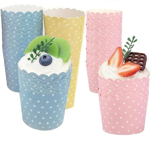 150 Stück Muffinförmchen Papier, Polka Dots Cupcake Förmchen, Muffins Papierförmchen für Backtage Geburtstage Hochzeiten Partys Halloween-Rosa Blau Gelb