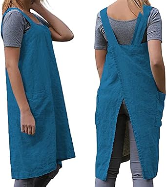 WROLEM Womens Cross Back Pinafore Apron with Large Pockets Home Kitchen, Restaurant, Coffee house,Cooking Gardening Works