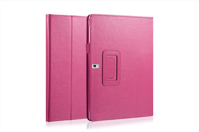 Generic Slim Folding Folio Stand Case for Samsung Galaxy Tab Pro 10.1 Tablet SM-T520/T525 P600, Lightweight Magnetic Closure PU Leather Flip Shockproof Auto Wake/Sleep Smart Cover Hot Pink