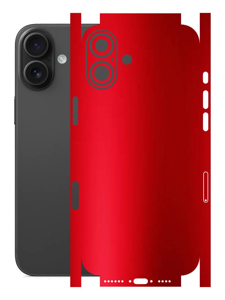 atodds - full body back screen guard protector film - lamination wrap skin sticker for iphone 16 plus | scratchproof matte finish (design - metalic red)