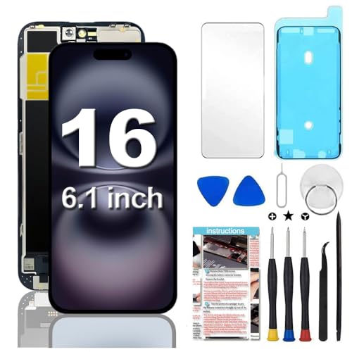 Fixerman for iPhone 16 Screen Replacement 6.1 inch, 3D Touch LCD Display Digitizer Assembly with Repair Tools - Model A3288, A3287, A3081, A3286