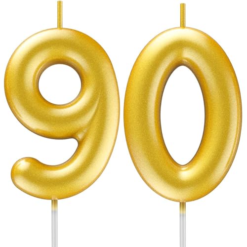 TOYVENTURES Candele con numeri in oro Buon compleanno Candele con numeri 3D per torta di compleanno Decorazione per feste Forniture per celebrazioni di anniversari di matrimonio (Oro 90)