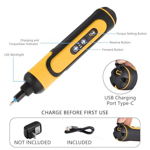Chave de fenda elétrica recarregável, chave de fenda sem fio de 4 V, com ajuste de torque de 3 march