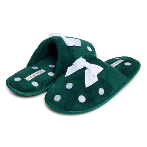 Image of Laura Ashley Ladies Embroidered Soft Terry Plush Scuff Slipper