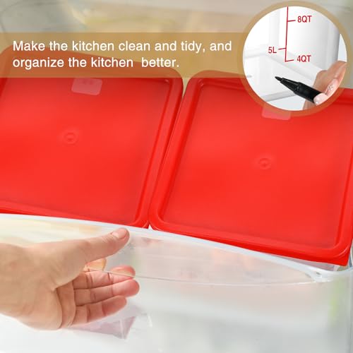 Image of Suclain 2 Pcs Square Food Storage Container Polycarbonate Clear Food Container with Lid Commercial Rice Storage with Graduations for Commercial Kitchen(22 Qt,Red)