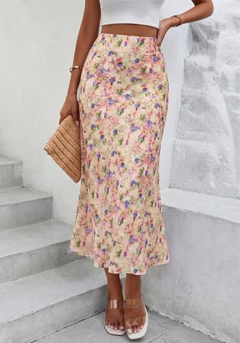 Image of BTFBM Satin Skirts for Women Trendy 2026 Summer Fall | High Waisted A-Line Leopard Print,Floral Print, Business Casual,Cocktail,Wedding Guest,Long Silk Midi Skirt