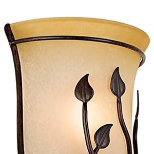 Regency hill leaf and vine farmhouse rustic wall light sconce bronze hardwired 8 12 fixture rimmed amber glass shade for bedroom bedside bathroom vanity living room hallway dining house  urban country home decor