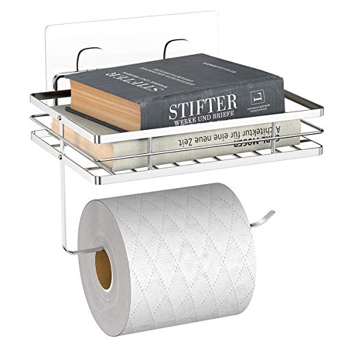 image for FANHAO Toilet Paper Holder with Shelf Adhesive Toilet Roll Holder, No 