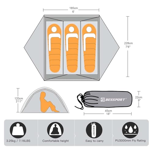 Carpa de Camping Bessport para 3 Personas miniatura 2