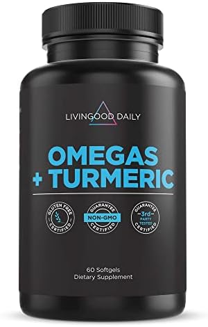 Livingood Daily Omega 3 6 7 9 Plus Turmeric Curcumin - Essential Fatty Acids Omega 3 6 9 and Omega 7 - Omega 3 Fish Oil (EPA & DHA) - Heart Health and Joint Pain Relief Supplements - 60 Softgels