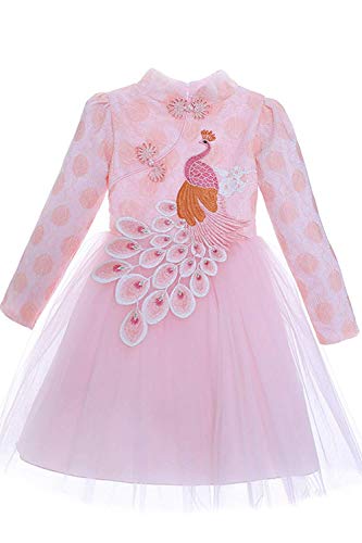 Girls Chinese Cheongsam Tutu Dresses Retro Embroidery Princess Dresses for Age 3-10Years