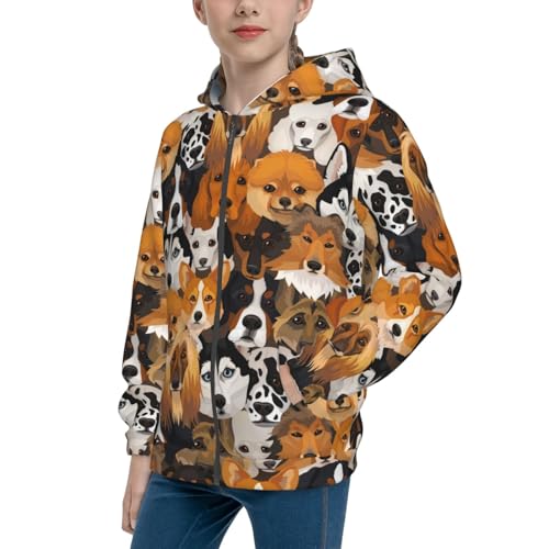 Dogs Different Breeds Kids Pullover Hoodies Boys Zip Up Sweatshirts Girls Athletic Clothes with Pocket