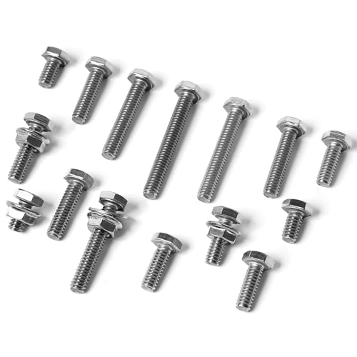 Image of 1 /4-20 Hex Bolts Screws Flange Hex Nuts Flat Washers Kit, Stainless Steel 304, Fully Threaded Hex Bolt 1 /4-20 x 1 /2 inch 3 /4 inch 1 inch 1-1 /4 inch 1-1 /2 inch 1-3 /4 inch 2 inch Length