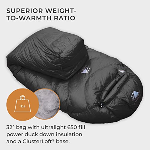 Hyke & Byke Shavano 32 F Hiking & Backpacking Sleeping Bag - 3 Season, 650Fp Duck Down Sleeping Bag - Ultralight - Black - 87In - Long #TOP1