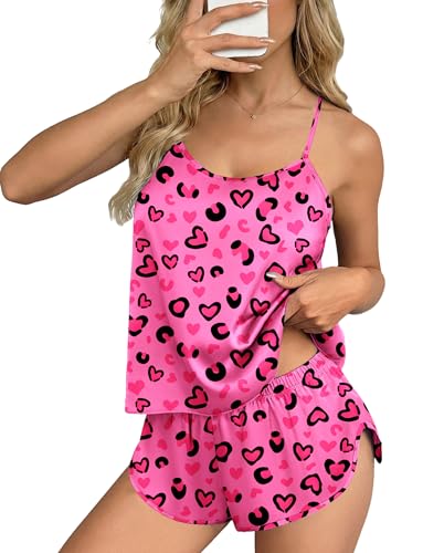 Image of Ekouaer Silk Pajamas Set for Women Satin Backless Lingerie Pjs Cami Top and Shorts Nightwear