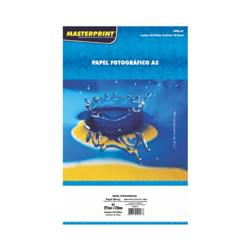 Papel Fotografico Inkjet A3 180g - Pacote com 20, Masterprint, 302050001, Branca