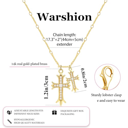Cross Necklace 14K Gold/Silver Plated Double Cross Pendant Necklace Dainty Diamond Big Cross Charm Link Chain Choker Delicate Faith Jewelry4