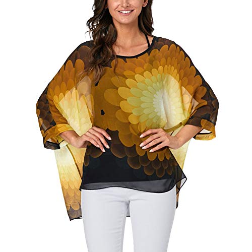 Image of Ckikiou Plus Size Batwing Flowy Semi Sheer Chiffon Blouse Tunic for Women Summer Floral Print Boho Beach Cover ups