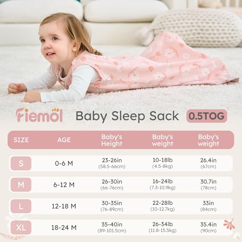 Image of Baby Sleep Sack 18-24 months, 100% Cotton Sleeping Sack for Newborn and Infant, 3 Pack Baby Wearable Blanket for Boy and Girl, 0.5 Tog Lightweight Double Zipper Sleep Bag Pink Orange Flower