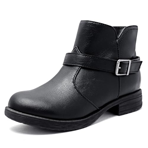 Ataiwee Women's Ankle Boots, Chunky Heel Side Zipper Fashion Slip On Short Booties.(2105011,BK/PU,9), Black2304-5011