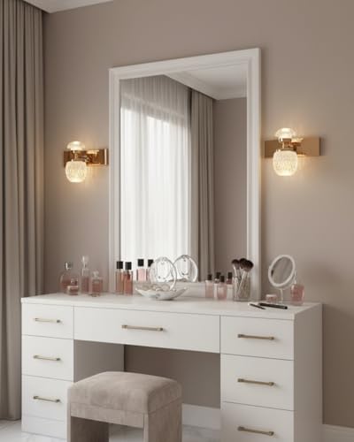 Image of swanart Rose Gold Crystal Wall Sconce - Modern LED Wall Light with Diamond Cut Glass Shade, Dimmable, Energy Efficient, Ideal for Living Room, Bedroom, and Hallway Decor