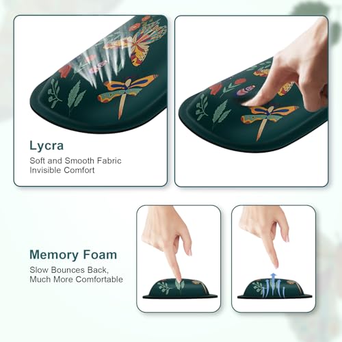 iCasso Ergonomic Mouse Pad with Wrist Rest, Keyboard Wrist Rest Mouse Wrist Rest, Made of Memory Foam, Easy Typing and Relieve Wrist Pain for Computer Keyboard Office(Green Butterfly)