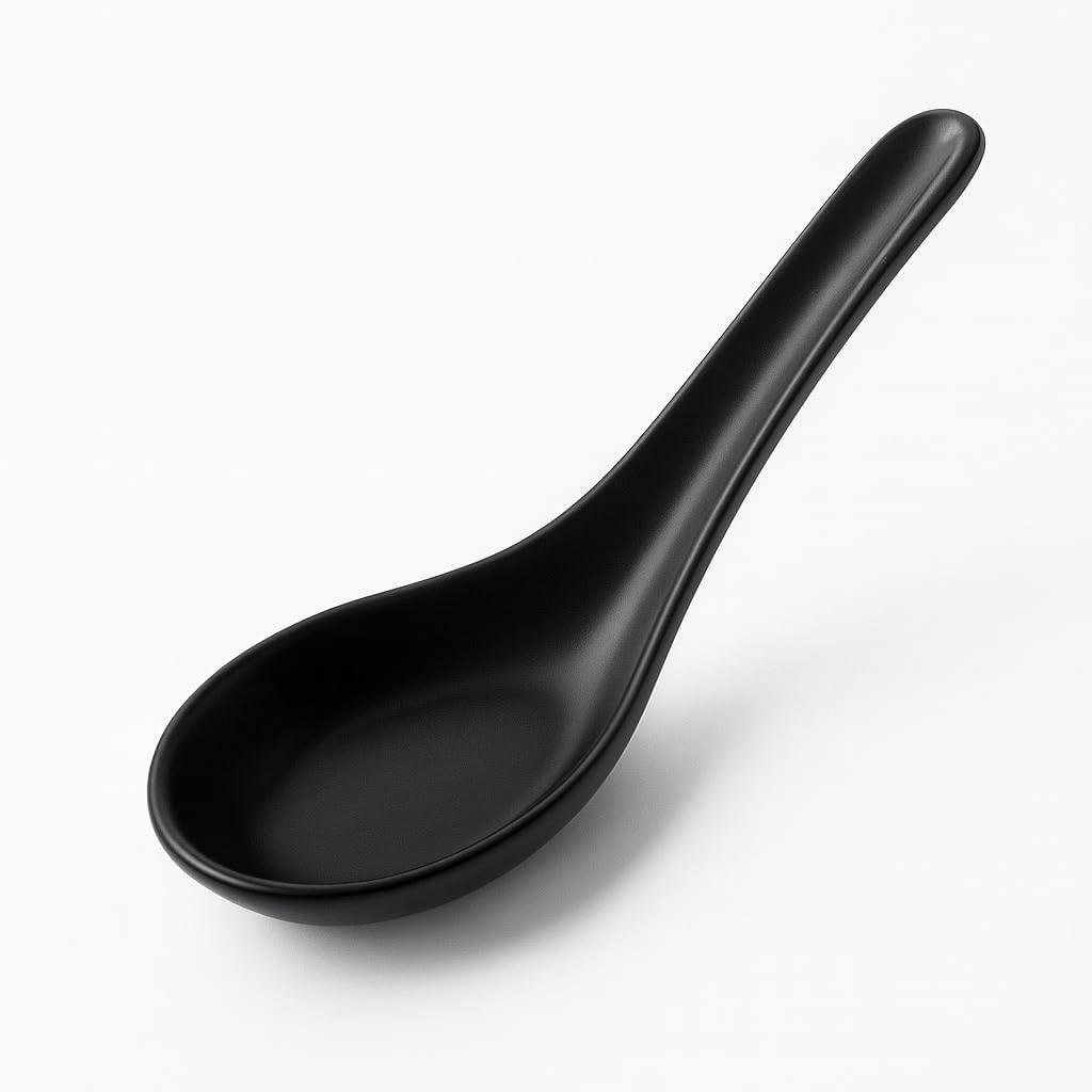 Asian Soup Spoons Set - Durable Melamine Spoon for Ramen,Miso, Japanese & Chinese Soups - Comfortable Grip, Dishwasher Safe & Long-Lasting | One Set/ 6PCS (black)