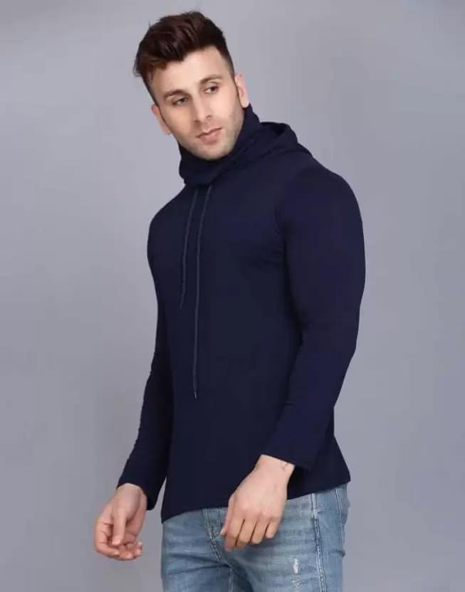 Image of Cotton Solid Men Hooded Neck with Mask Full Sleeves Hoodie /Sweatshirt for Men