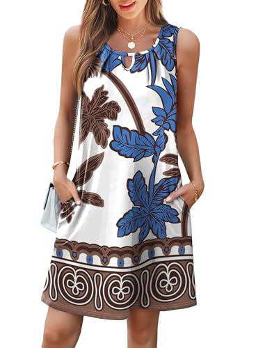 Image of RUMIA Swimsuit Coverup for Women Summer Sleeveless Beach Dress | Crew Neck, Pockets, Eyelet, Boho, Above knee Length, A-Line. Everyday wear, Sundresses, Cruise Wear, Vacation essential