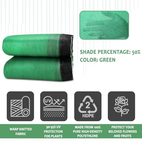 Image of Green Shade Net, 50% UV Sun Protection, HDPE Warp Knitted Fabric, Multi-Purpose Agro Netting for Terrace, Garden, Greenhouse, Balcony, Wind Break Screen (5x60 feet)