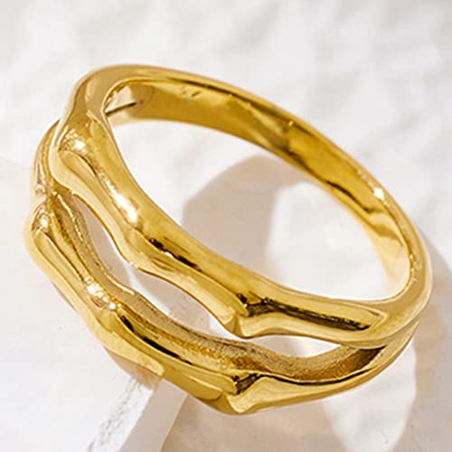 Jude Jewelers Stainless Steel Bamboo Bone Style Double Band Wedding Statement Anniversary Ring3