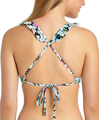 California Waves Top de biquíni juvenil floral com babados nas costas e aro, Azul multi, XL