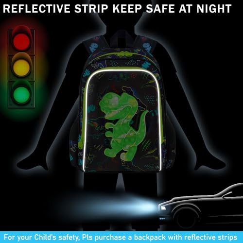 Image of CCJPX 3PCS Dinosaur Backpack for Boys, 16 inchKids Water Resistant Elementary Preschool Kindergarten School Bookbag with Lunch Box - Green
