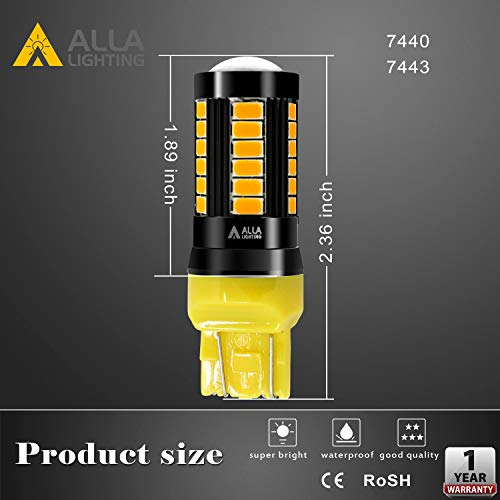 Alla Lighting 2800lm 7440 7443 LED Turn Signal Lights Bulbs, Amber Yellow T20 7440NA 7444NA 7442NAK WY21W 7443NA 992 Blinker Lamps Replacement Xtreme Super Bright 12V 5730 33-SMD Dual Filament - Image 6