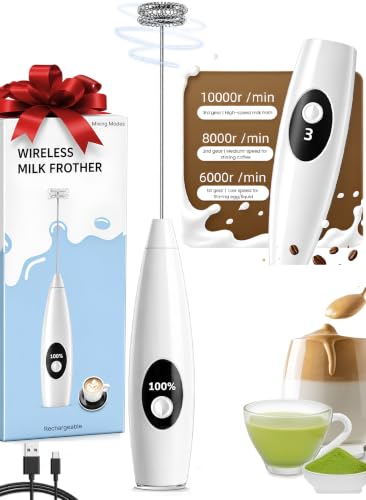 Image of Rechargeable Milk Frother Handheld, Hand Mixer Wand with 3-Speed, Digital Display Drink Mixer Wand, Coffee Frother Handheld for Cappuccino Latte, Portable Hand Mixer