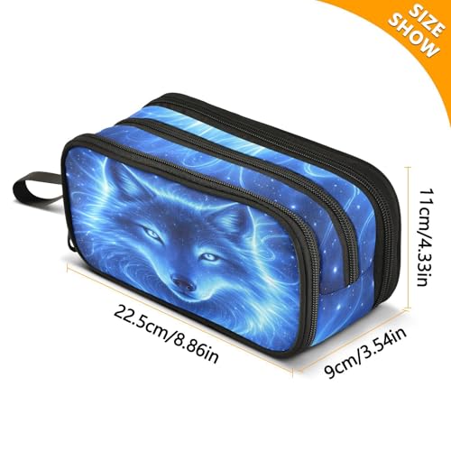Image of Blue Galaxy Wolf Large Capacity Pencil Case Box Boys Girls Big Stationery Pen Bag Organizer Pencil Pouch Zipper Compartments for School Office