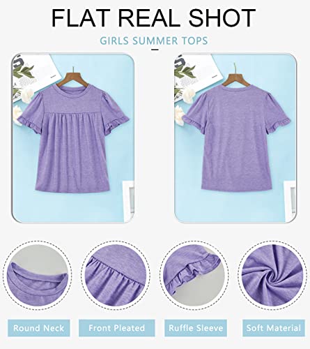 Image of Ebifin Girls Short Sleeve Tops Kids Peplum Babydoll T Shirts Tees 4-15Y | Girls T-Shirts, Crew neck Short Sleeve Shirts, Casual Tunic Tops, Cute Blouses, Summer Tees, Ruffle Hem, Loose fit