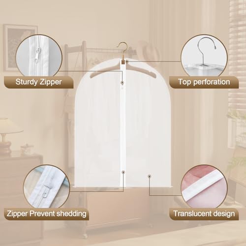 KollyKolla Kleidersack Anzug 6 Stück, Kleidersack Transparent 60 X 80cm, Kleidersäcke Kurz mit Reißverschluss, Kleidersäcke Mottensicher, Schimmelresistent für Anzüge Kurze Röcke Mäntel T-Shirts, S