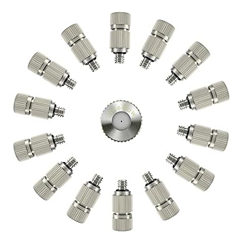 High Pressure Outdoor Anti-drip Fogging Spray Head Outdoor Cooling Misting System Nozzle, UNC 10/24 Stainless Steel Misting Nozzles 0.012" Orifice (0.3mm) , Silver Tone,15 Pcs Cover