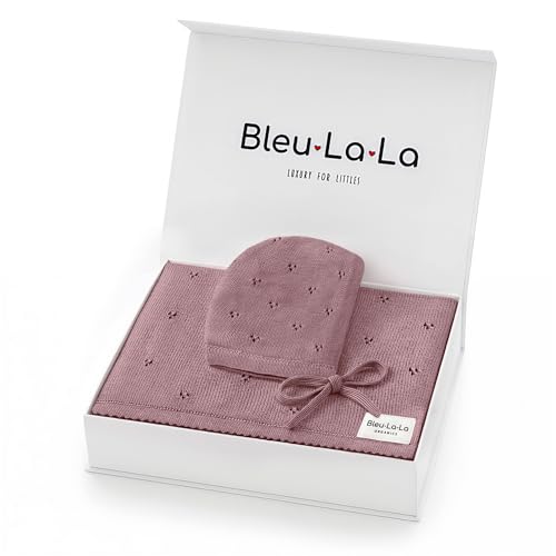 Image of Baby Gift Set - Organic Cotton Newborn Blanket Essentials, Newborn Gift, Baby Girl Gift Basket (Pointelle - Sugar Plum)