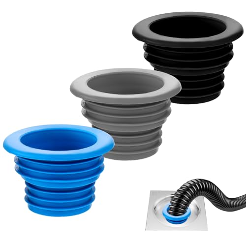 DSLSQD 3Pcs Drain Tube Hose Silicone Plug Washing Machine Drain Hose Seal Sewer Seal Ring Sealing Plug for Washing Machine Laundry Room Bathroom Bathtub Kitchen Cleaning Tools (Black,Grey,Blue)