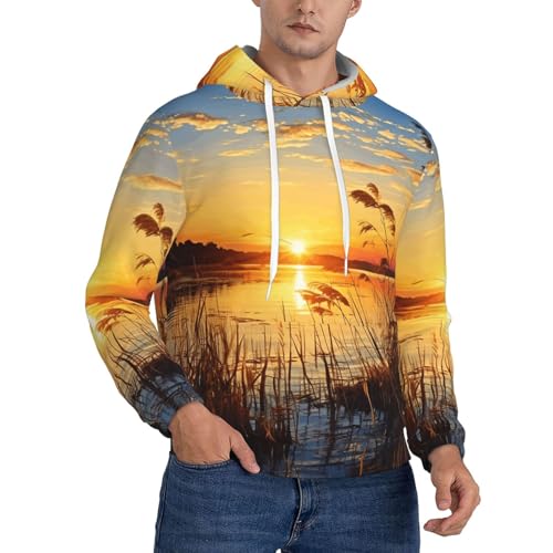 Men's Fleece Pullover Hoodie Long Sleeve Hooded Reeds by the river Sweatshirt Casual Shirts With Pockets X-Large Black