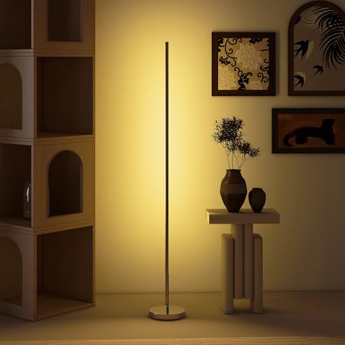 HOMCOM Lámpara de Pie Moderna, Lámpara Salón con Brillo, Temperaturas de Color Ajustables 3000K-6000K, Mando a Distancia Magnético, Temporizador, para Dormitorio, Oficina, Decoración, Gris Plateado