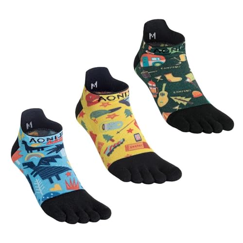 Calcetines de cinco dedos AONIJIE evita ampollas en maratones y running cortos negros 3 pares