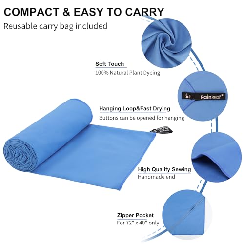 Image of Rainleaf Microfiber Towel Perfect Travel & Gym & Camping Towel. Quick Dry - Super Absorbent - Ultra Compact - Lightweight. Suitable for Trip, Beach, Shower, Backpacking, Pool