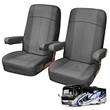 2 Pack Universal Leather Seat Covers for RV Driver & Passenger Seats, Motorhome Van RV Seat Cover with Arm Rest Covers, Dark Gray