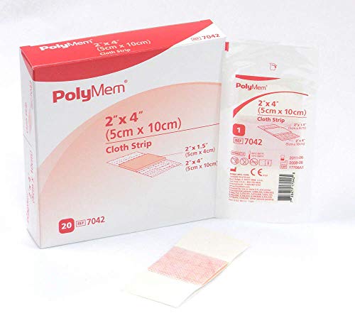 PolyMem Cloth Strip Wound Dressing, Sterile, Foam, 2' X 4' Adhesive, 2' X 1.5' Pad, 7042 (Box of 20)
